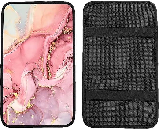 Adastrah Car Armrest Box Pad,Pink Marble Car Armrest Pad Car Armrest Cover Protector for Most Vehicle, SUV, Truck, Car
