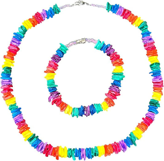BlueRica Puka Shell Chips Necklace & Anklet Set (Multi)