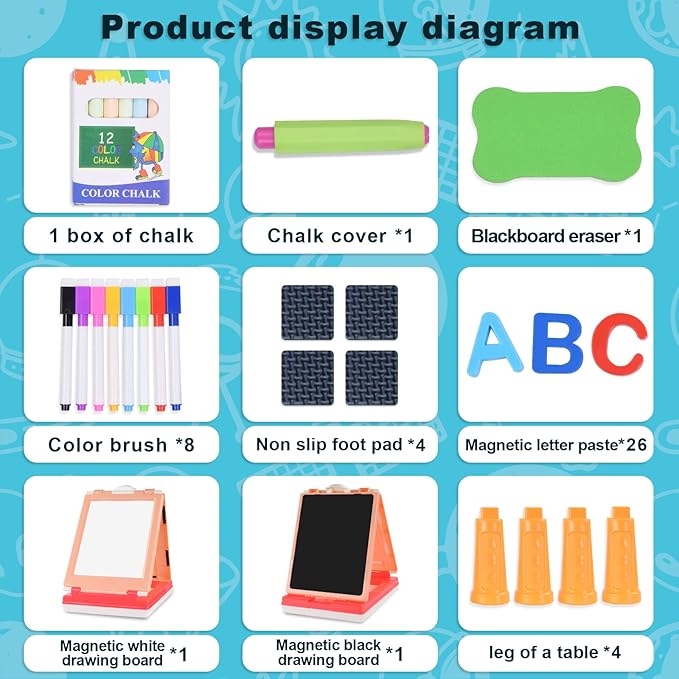 AyeKu Easel for Kids,Tabletop Easel for Toddler, Educational Toys Gifts for 3 4 5 6 7 Year Old Boys Girls -Comes with Chalkboard, Magnetic Whiteboard Letters and More (Pink)