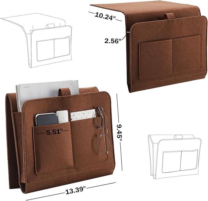 YOUDENOVA Bedside Caddy, Bedside Organizer for Dorm Room, Bunk Bed, Brown