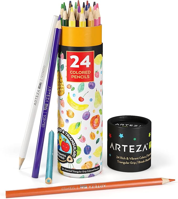 Arteza Kids Scented Pencils for Kids, 24 Pre-Sharpened Triangle Color Pencils, Smelly Pencils for Arts, Crafts & School Supplies