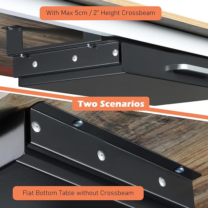 OSteed Under Desk Drawer Black 21" with 4 Divider Trays, Under Shelf Pencil Drawer Pull-out, Standing Desk Metal Storage Attachment Slide Out for Workbench