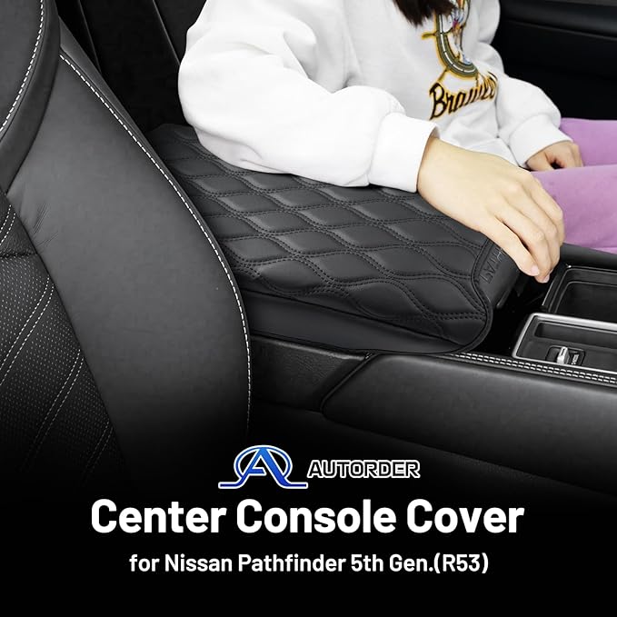 Autorder Center Console Cover for Nissan Pathfinder 2022-2025 2026 Accessories Armrest Cushion Cover Nappa Leather Middle Console Covers Pathfinder Console Cushion Pad Anti-Scratch