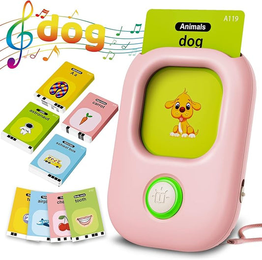 KOKODI Toddler Toys Talking Flash Cards for Girls 2 3 4 5 Year Old Birthday Gifts, Learning Toys with 224 Sight Words for Kids, Autism Speech Therapy Toys for Autistic Children, Montessori Toys, Pink