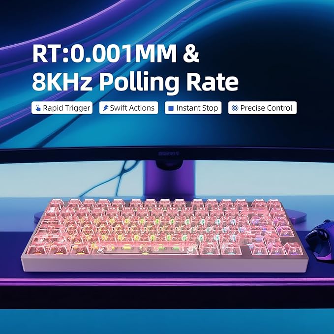 MG75MAX 81 Keys Wired Magnetic Switch Keyboard, 256KHZ Single Key Scan Rate, PCB Nano-Coating Waterproof, Hall Effect, 8KHZ/ARGB/CNC Aluminum Gaming Keyboard(Pink)