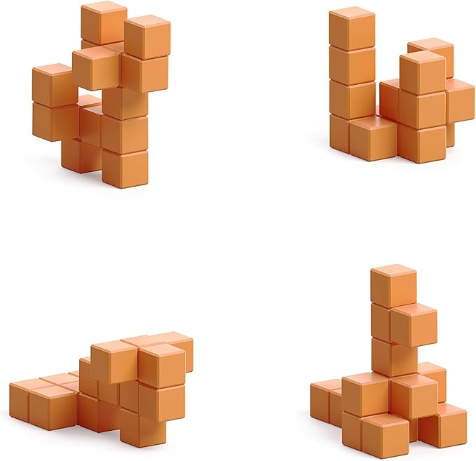 PIXIO-16 Light Brown Color Series Magnetic Blocks Building Set 16pcs with Free App, Stress Relief Building Blocks, Magnets for Kids, Pixel Art Desk Toy, Fidget Toys