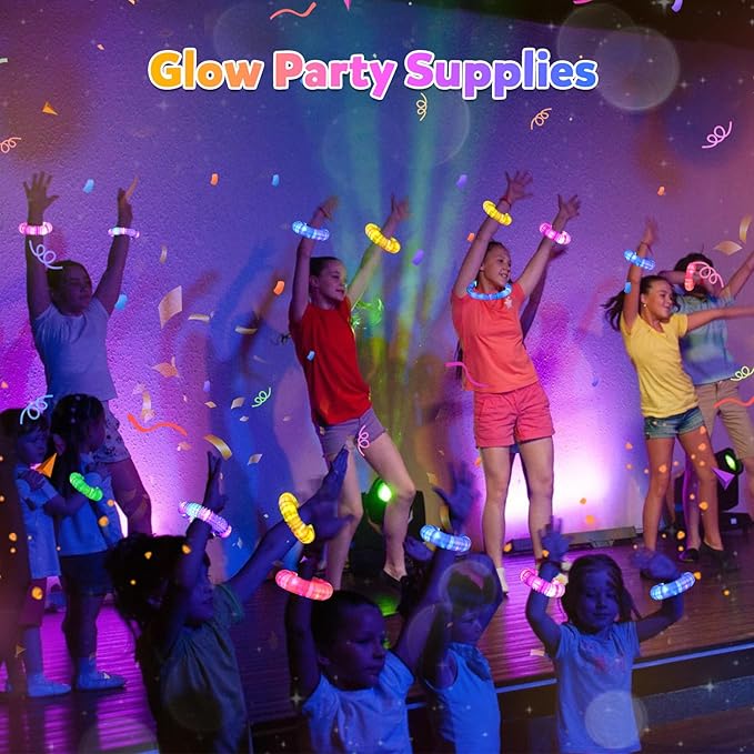 Gigilli 24 Pack Glow Sticks Party Favors for Kids 4-8-12, Goodie Bags Stuffers Light up Pop Tubes, Bulk Glow Necklace Bracelet Birthday Valentines Day Glow in the Dark Party Supplies Party Decoration