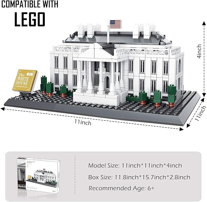 Liberty Imports White House Building Blocks Set, 770 Pieces Washington D.C. White House Famous Landmark Series - Architecture Bricks Toy Model for Kids and Adults