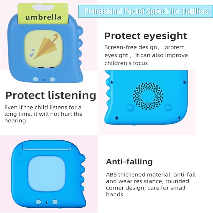 Talking Flash Cards, Pocket Speech for Toddlers 3-7 Year Old, Audible Double-Side Pocket Vocabulary Cards with 224 Sight Words, Kid Learning Education Toys, Sensory Toys for Autistic Children