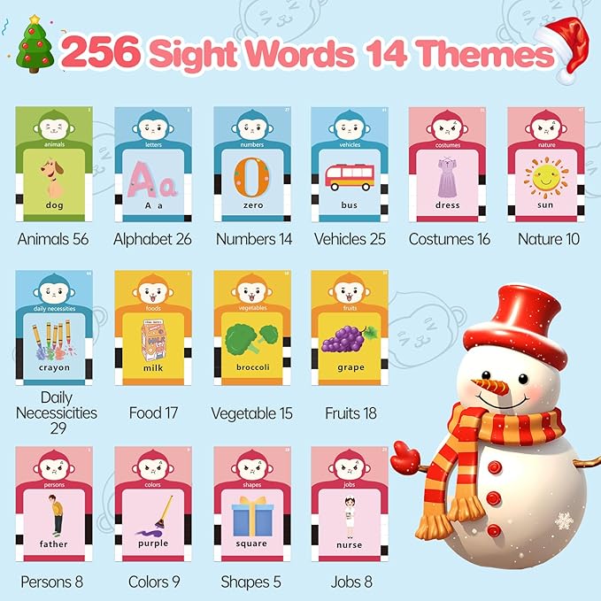 Talking Flash Cards for Toddler 1 2 3 4 5 Year Olds, ABC Flash Cards for Toddlers 2-4 Years, Montessor, Autism Sensory, Speech Therapy Toys, Birthday Gift for Boys and Girls, 256 Words