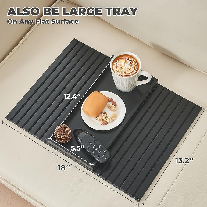 Bamboo Sofa Arm Tray, Anti Falling Couch Arm Tray Table, Foldable Couch Armrest Table, Portable Sofa Armrest Trays Cup Holder for Drink, Cups, Phone, Snacks, Remote