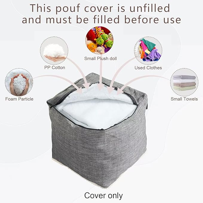 Louis Donné Boho Neutral Decorative Unstuffed Pouf Cover, Poofy Ottomans Foot Rest for Living Room Floor Cushion Footstool Moroccan Tufted for Storage 45x45 Camping (Only Cover) (No Filler)