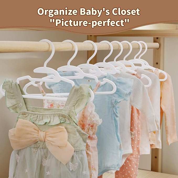 Kids Hangers, 120 Pack U-Shape Baby Hangers, with Protective Collar Non-Distorting Design from Stretching, 11.4inch Plastic Space-Saving Baby Clothes Hangers for Toddlers, Newborns, White