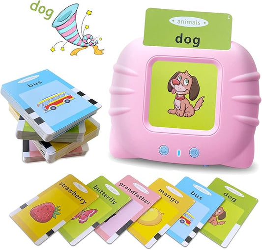 Talking Flash Cards Educational Toys - Talking Flashcards Learning Toys for Toddlers - Montessori Toys Flash Cards for Age 2 3 4 5 6 Pink
