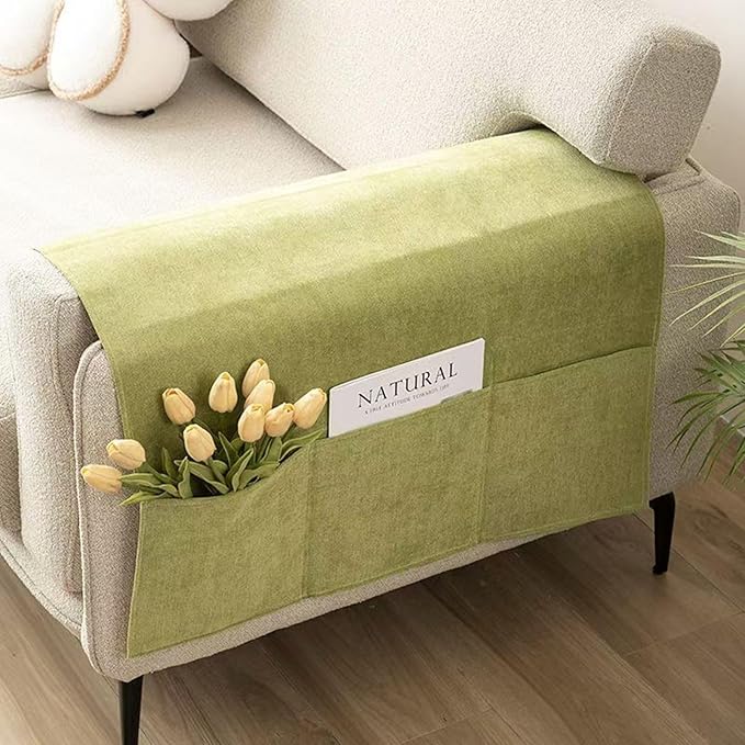 2 Pack Armchair Caddy for Couch Remote Control Holder Recliner Armrest Organizer Non Slip Sofa Arm Chair Caddie with 3 Pocket Storage for Magazine, Tablet, Phone, iPad (Apple Green)