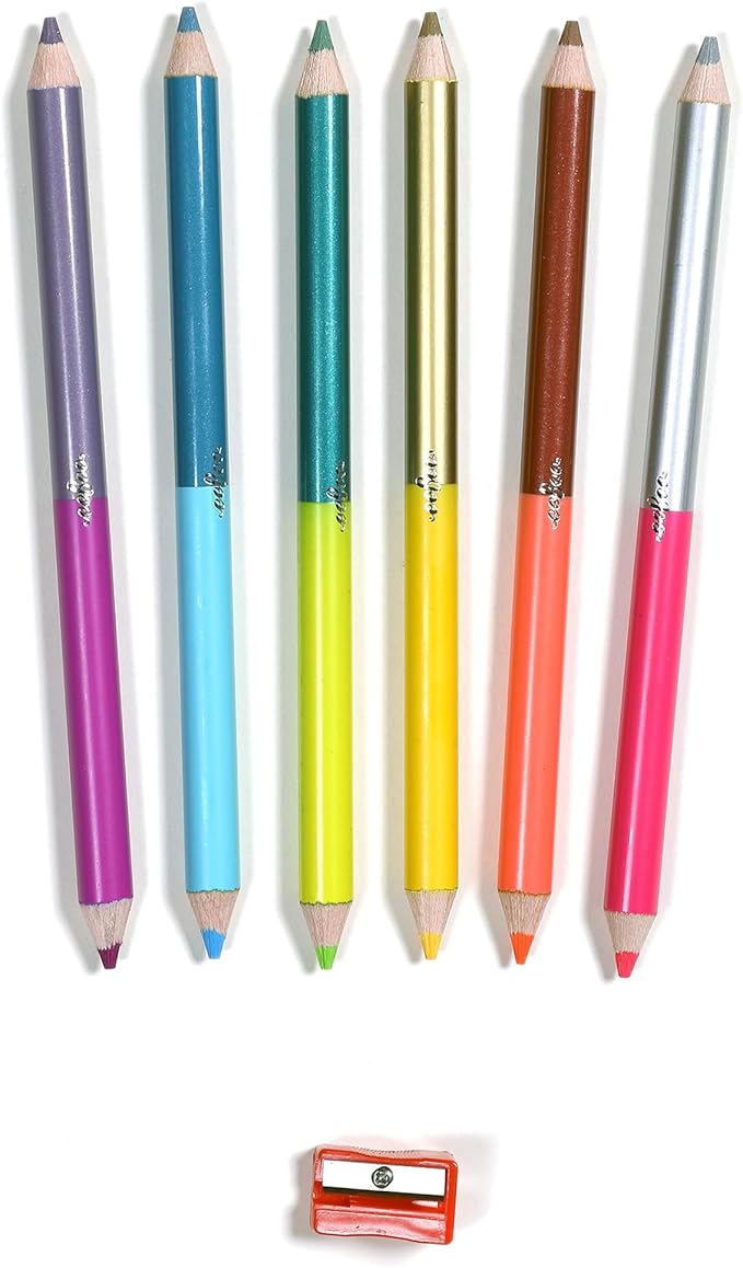 eeBoo: 6 Jumbo Colored Pencils - Axolotl - Double-Sided,12 Colors, Metallic &Fluorescent, Great for Coloring, Art Supplies, Kids Ages 3+