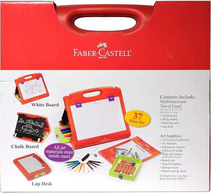 Faber-Castell Do-Art 3-in-1 Travel Easel - 30 Piece Tabletop Easel for Kids with Art Supplies, Multicolor
