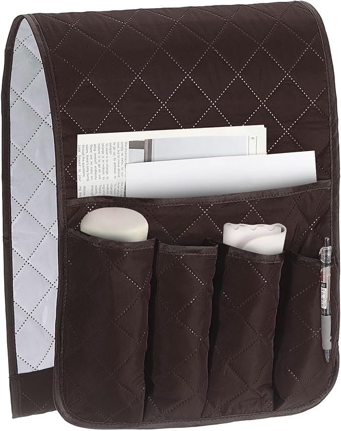 uxcell 1 Pcs Recliner Armchair Caddy, Couch Armrest Organizer with 5 Pockets for Bedside Sofa Remote Control Holders Magazine Phone Book Glasses (Brown, 35"x13")