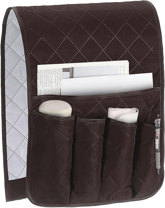 uxcell 1 Pcs Recliner Armchair Caddy, Couch Armrest Organizer with 5 Pockets for Bedside Sofa Remote Control Holders Magazine Phone Book Glasses (Brown, 35"x13")