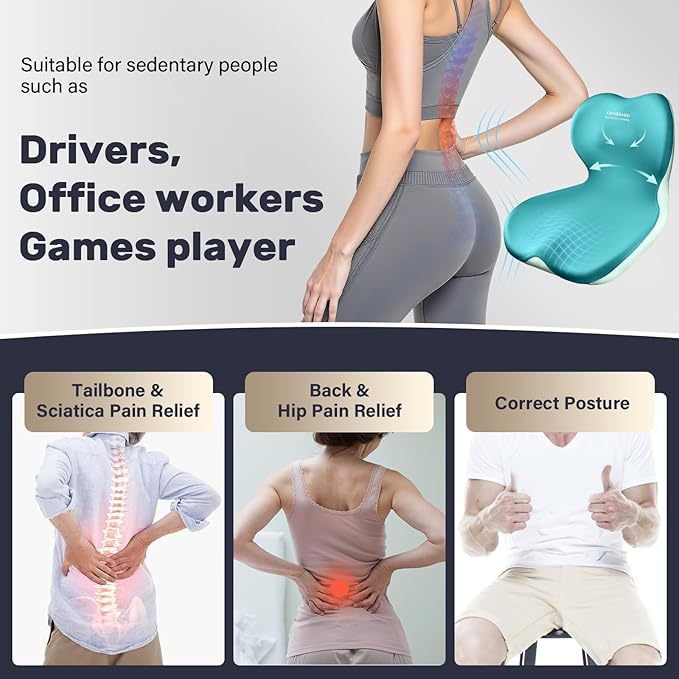 Coverado Car Seat Cushion and Lumbar Support Pillow One Piece, Memory Foam Ergonomic Back Support Driving Seat Cushion for Back Pain, Non-Slip Washable Cushion for Car, Driver, Office