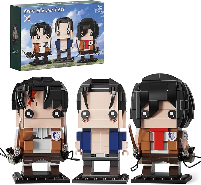 Titan Action Figures Building Block Sets, 3 in 1 Popular TV Eren Yeager/Levi/Mikasa Anime Model Toys, Suitable for Fans Boys Kids Attacck Cartoon Building Kit Birthday