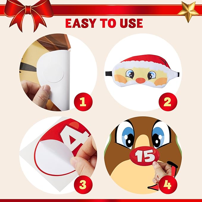 JOYIN 3 Christmas Pin the Tail Games for Christmas Party, Pin the Hat on Elf, Pin the Nose on Reindeer, Pin the Carrot on Snowman Game Pack with Christmas Blindfold. Christmas Party Game and Accessory