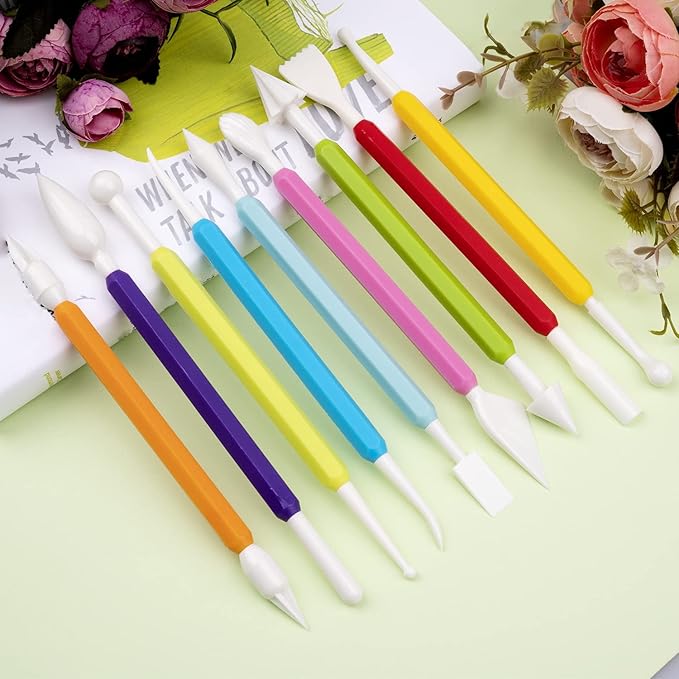 9PCS Clay Tools for Kids, Luney Double-Head Plastic Clay Sculpting Tools, for Crafts, Baking, Carving, Modeling, Shaping(Assorted Colors)