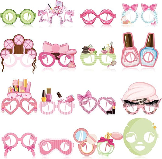 32 Pcs Spa Party Favors Paper Glasses Spa Party Supplies Makeup Party Paper Eyeglasses Frames Spa Photo Booth Props Makeup Selfie Props for Spa Themed Birthday Party Makeup Party Decorations