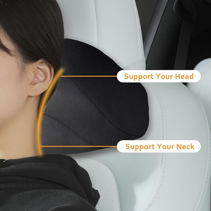 Arcoche Soft car headrest for Model 3 Y S X Highland Juniper Accessories Complies with The Original OEM Factory Standards No Pressure no Odor Easy to Clean Pain Relief Car Neck Pillow 2pc Black