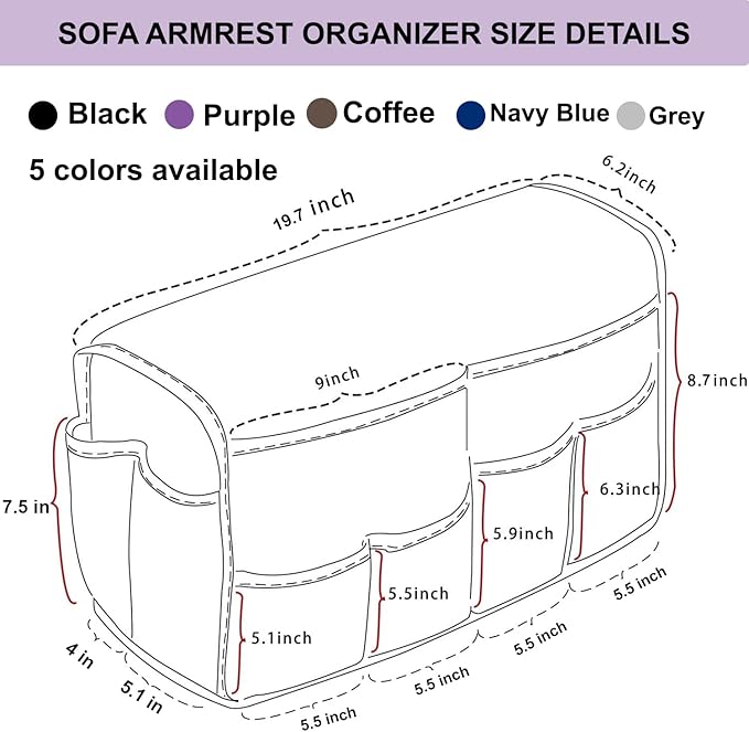 Black Sofa Armrest Organizer with 14 Pockets for Recliners Armrest Covers for Remote Control Holder for Couch Organizer Armchair Cover with Pockets for Phone Ipad Keys Magazine Storage