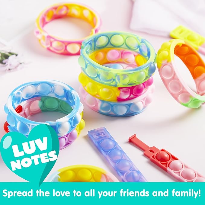 JOYIN 36 Packs Valentines Day Pop Fidget Bracelet, Multicolor Stress Relief Finger Press Bracelets Wristband Fidget Toys for Kids Valentine's Classroom Exchange, Valentine's Party Favors