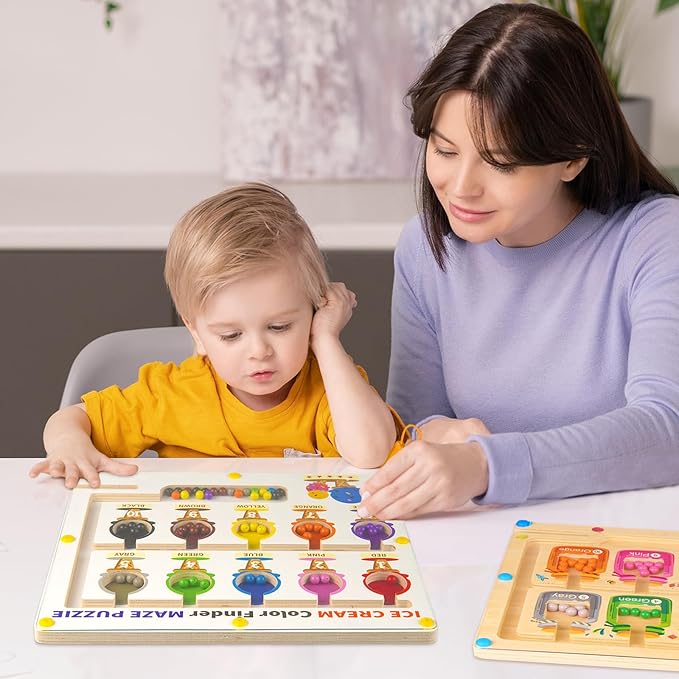 Magnetic Color and Number Maze, Wooden Color Matching Learning Counting Magnet Puzzle Board Montessori Toys, Toddler Educational Fine Motor Skills Learning Toys for Boys Girls 3+ Years Old