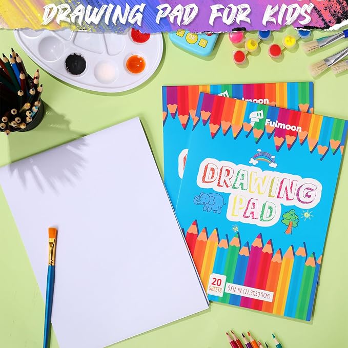Fulmoon 3 Pcs Sketch Pad for Kids Drawing Pad 20 Sheets Coloring Pad 9" x 12" Drawing Paper Pad Sketch Book Back to School Art Supplies for Crayons Charcoal Pencil Watercolor Pencil Colored Pencils