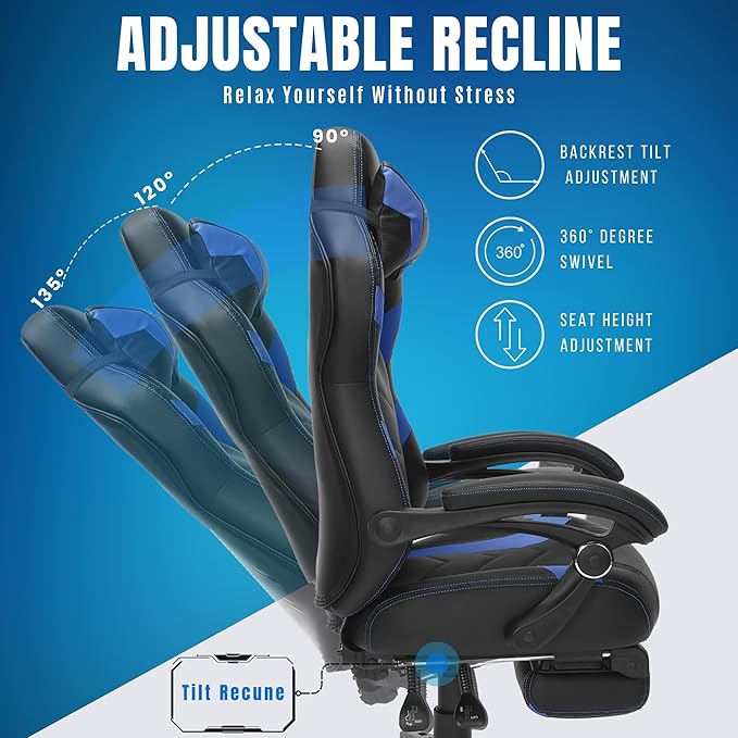 Gaming Chair High Back Ergonomic Racing Computer Desk with Comfortable Lumbar Support and Headrest Girl Gamer Height Adjustable