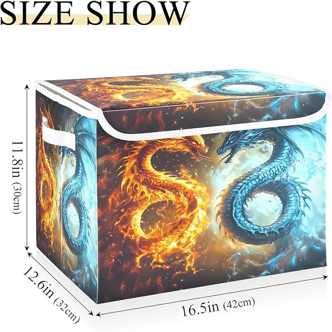 senya Large Storage Bins with Linen Collapsible Foldable Storage Cubes Fabric Closet Organizer Containers box with Flip-Top Lid for Home Bedroom Office 16.7 x 12.6 x 11.8in (Dragon Fire Pattern)