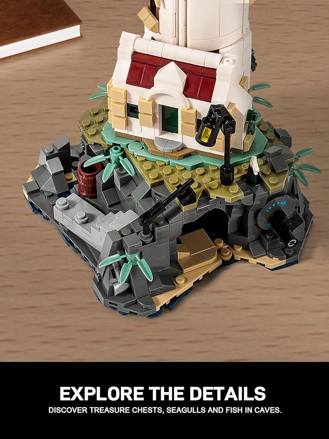 Island Lighthouse Building Block Sets with Glowing Lighting, Unique Collection and Display Model for Home,Building Block Kits Gift for Adults and Kids (1092 PCS)