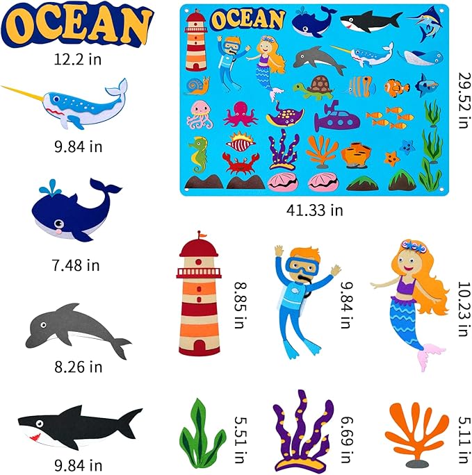 Craftstory 41 Pcs Under The Sea Teaching Felt Flannel Board for Toddlers 3.5 Ft Ocean Creature Storytelling Aquarium Interactive Sensory Wall Activity Play Mermaid Diver Shark Gifts Montessori Crafts