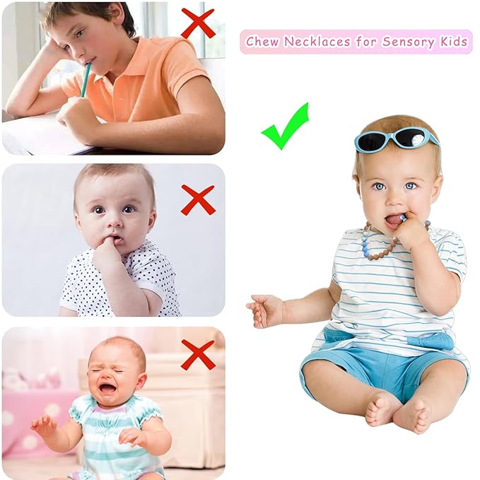 Teething Necklace for Baby,Chewing Necklace for Kids Sensory,Sensory Chew Necklaces for People with Autism, ADHD, and Fidgeting,Chew Necklaces for Sensory Kids,Teething Necklace for Mom
