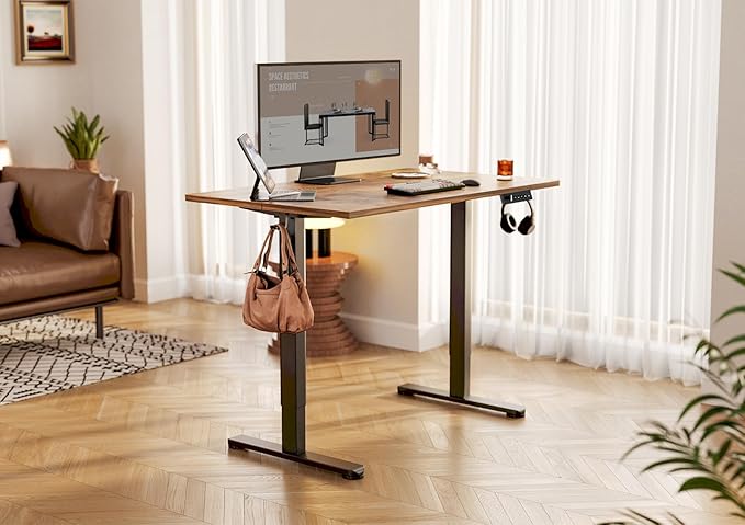 YDN Electric Standing Desk Adjustable Height, 40 x 24 Inches Stand up Desk with Cable Management, Home Office Desks with Splice Board & Black Frame, Rustic Brown Top