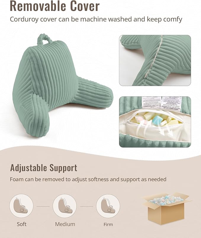 Blissful Diary Reading Pillow for Sitting in Bed, Large Flannel Back Pillow Bed Sitting Up for Adult & Children, Backrest Cushion for Sit Up in Couch or Floor, Dorm Essentials, Mint Green