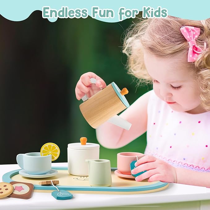 KMUYSL Toys for 2 3 4 5 Years Old, Wooden Tea Toys for Little Girls, Kitchen Toy, Christmas Stocking Stuffers for Kids Age 2-4, Idea Gift for Toddlers Boys Girls