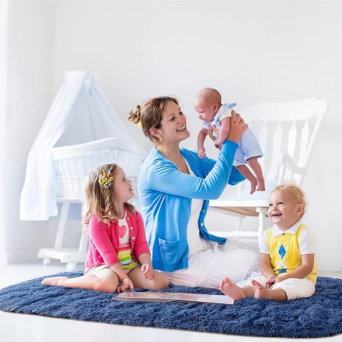 Noahas Ultra Soft Fluffy Bedroom Rugs Kids Room Carpet Modern Shaggy Area Rugs Home Decor 2.6' X 5.3', Light Navy