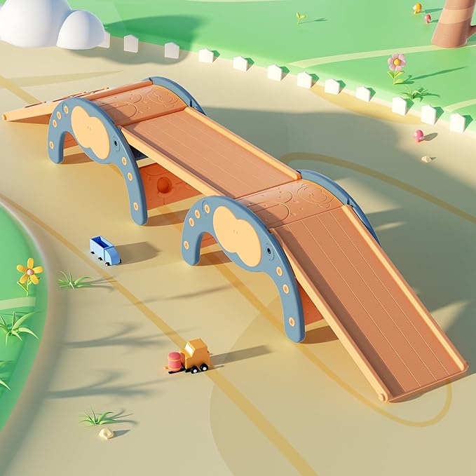 Children's Indoor Climbing Slideway Swing Playground 4-in-1 Function: Slide, Rock Climbing, Balance Board and Cradle Safe and Solid Montessori Toys Blue（2 Climbing Frame+3 Sliding Plate）