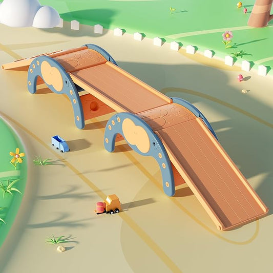 Children's Indoor Climbing Slideway Swing Playground 4-in-1 Function: Slide, Rock Climbing, Balance Board and Cradle Safe and Solid Montessori Toys Blue（2 Climbing Frame+3 Sliding Plate）