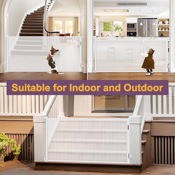 42" Tall X 200" Extra Wide Retractable Baby Gates, Extra Tall Dog Gate for Wide Openings, Extra Long Baby Gate for Doorways Extra Tall Mesh Gate for Pets Indoor Tall Baby Gate Outdoor Deck Gate, White