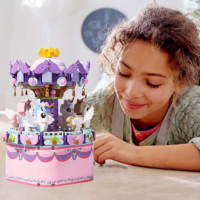Rotating Carousel Model Building Sets with Music Box, Girls Toys 6 7 8 9 10 11 12 13 14 Years Old and up, Toys for Girls Christmas and Birthday Gifts for Adults and Kids (874pcs)