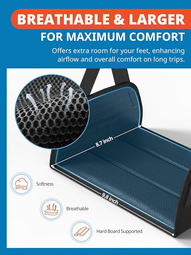 SARISUN 3 in 1 Airplane Travel Essentials Kit, Travel Pillow with Head Support, 3D Eye Mask for Sleeping, No Collapse Foot Hammock for Airplane, Portable Long Flights/Car Road Trip Essentials Sets