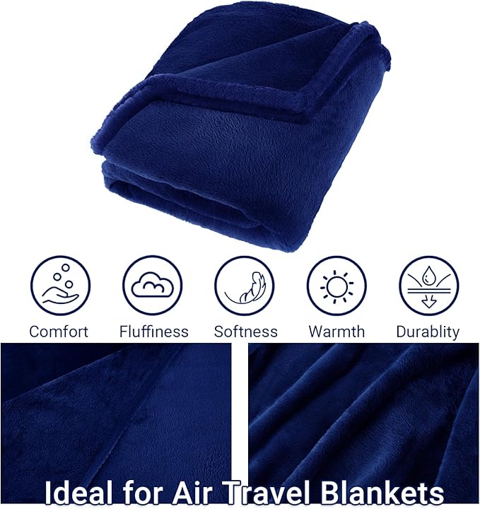 CLEXION Travel Blanket & Pillow Set, 300 GSM Soft Fleece, 60x43 Inches, 3-in-1 Airplane Blanket, Travel Pillow and Blanket Set, Travel Blanket Airplane Compact with Bag, Travel Essentials, Navy