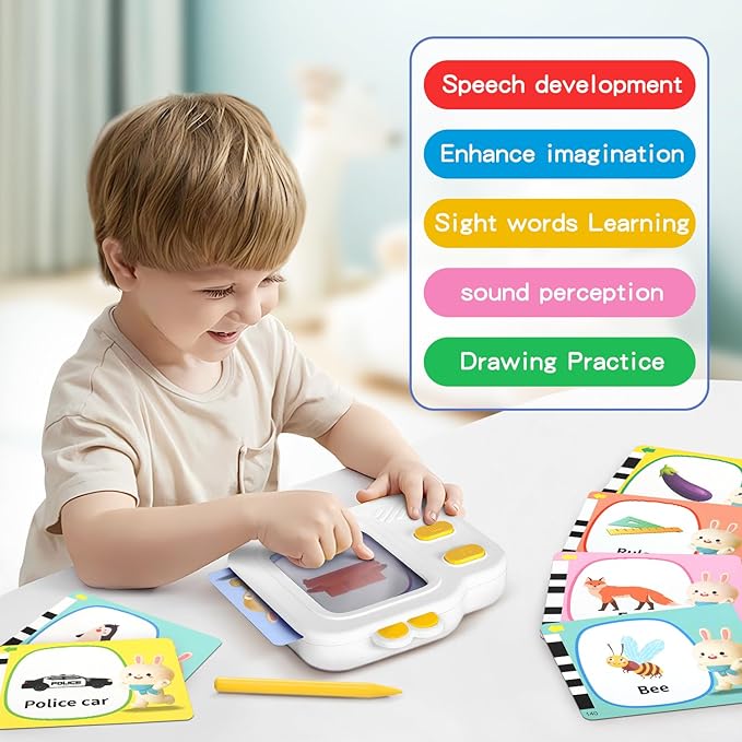 Talking Flash Cards with LCD Writing Tablet for Toddlers, Language Learning Toys with 80 Words, Learning Phrases, Objects Adjectives, Speech Therapy, Autism Sensory Toys Learning Montessori Toys
