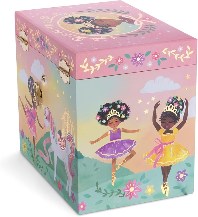 Jewelkeeper Jewelry Box for Girls - 2-Drawer Music Box with Little Queen Ballerina Dancing to Swan Lake, Cute Pink Design, Keepsake Storage for Treasured Accessories - 6.75 x 5.25 x 6 inches
